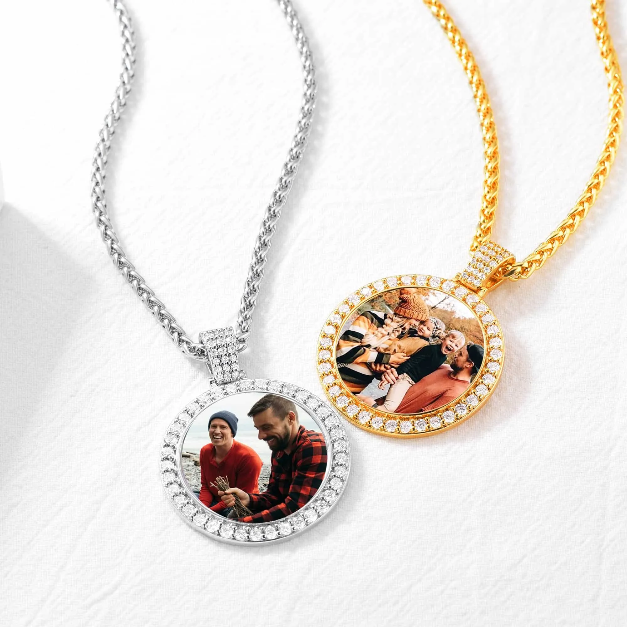 U7 Jewelry Custom Round Picture Necklace With Cubic Zirconia