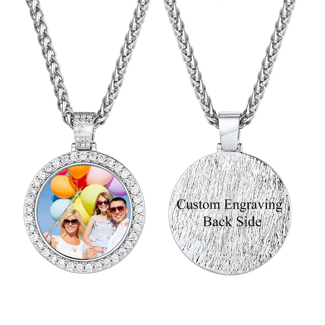 U7 Jewelry Custom Round Picture Necklace With Cubic Zirconia