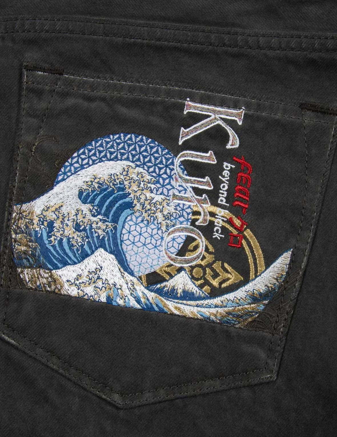 Ukiyo-E and Sashiko Embroidered Denim Shorts