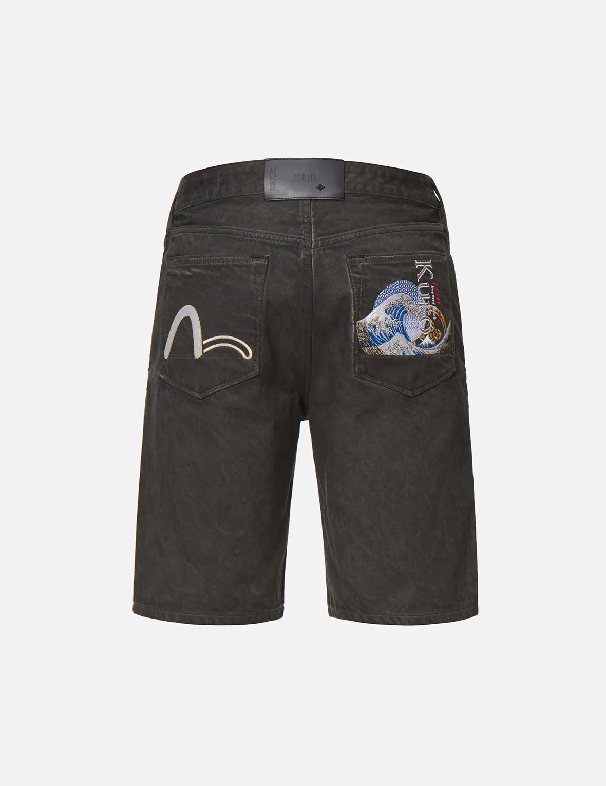 Ukiyo-E and Sashiko Embroidered Denim Shorts