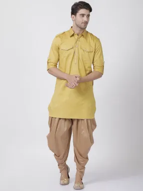 VASTRAMAY Men's Yellow Cotton Blend Pathani Suit Set