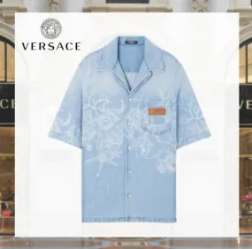 VERSACE  |Denim Short Sleeves Luxury Shirts