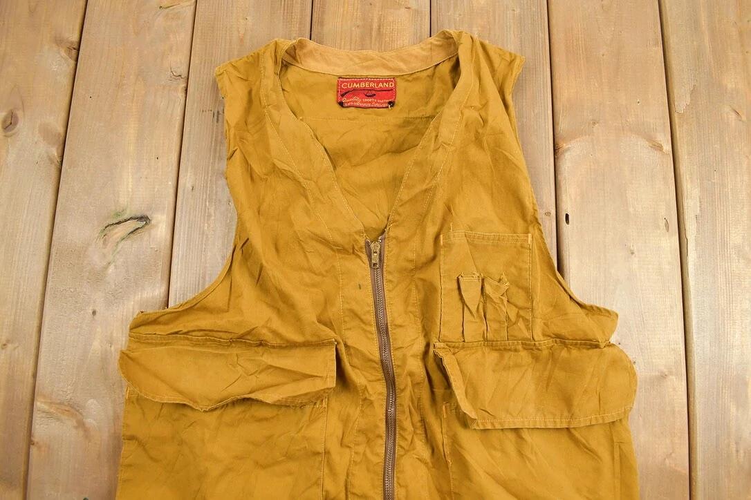 Vintage 1970s Cumberland Hunting Vest / Outdoorsman / Streetwear / Hiking / Hunting Vest / Fishing / Yellow Vest / Tactical Vest