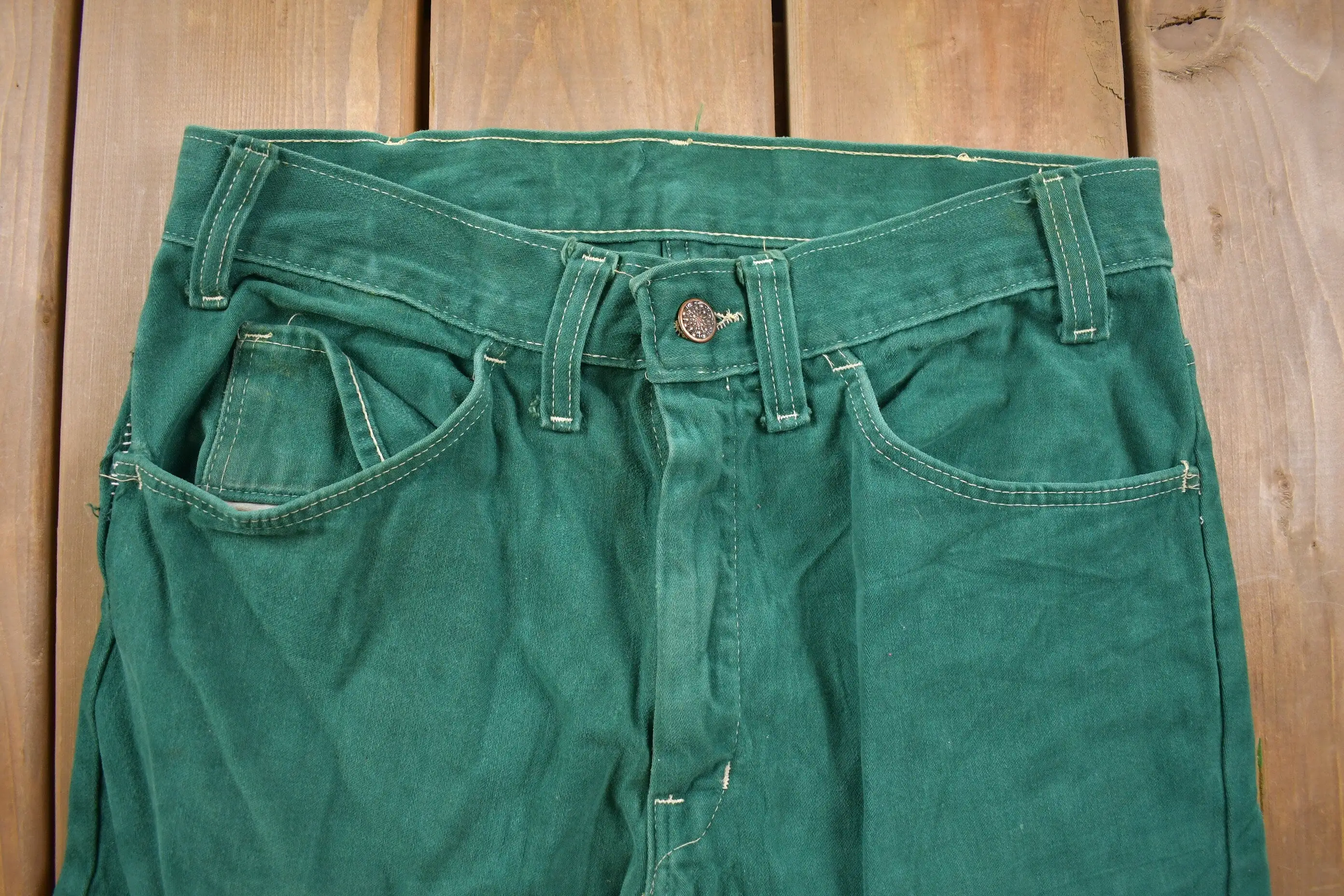 Vintage 1970s Green Bell Denim Bottoms 30 x 29 / Women's 70s Fashion / Made in USA / Rare Vintage / Streetwear Fashion / Vintage