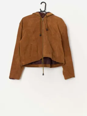 Vintage tan suede cropped hooded jacket – Medium / Large