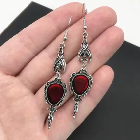 Vintage Vampire Bat Magic Mirror Drop Earrings