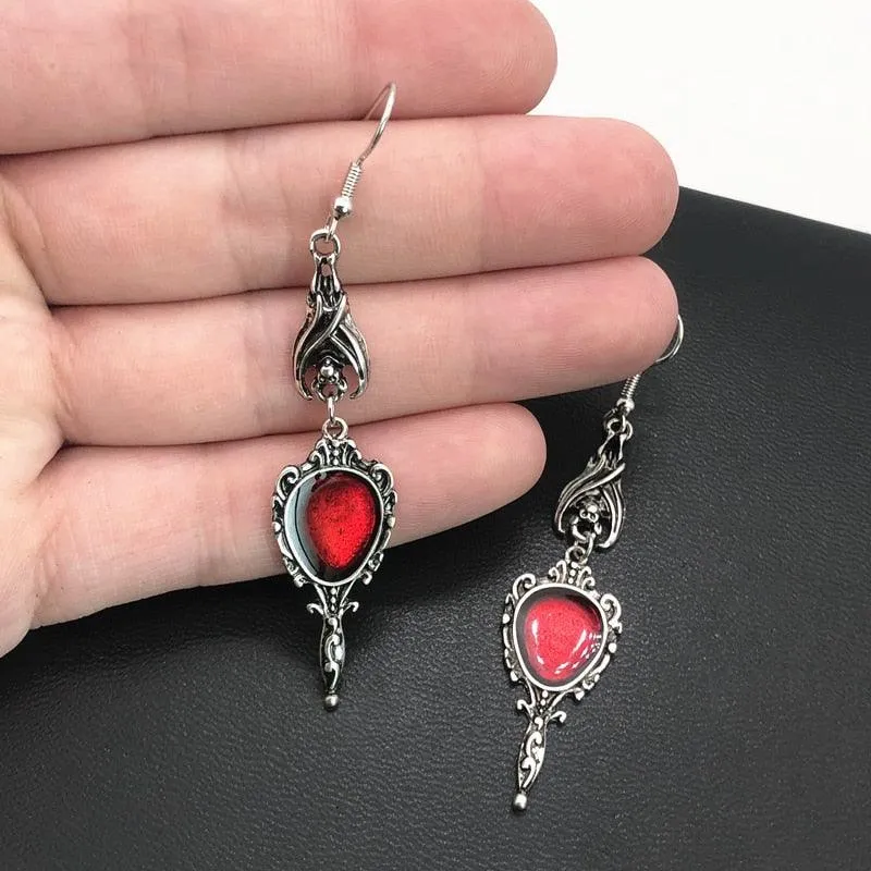 Vintage Vampire Bat Magic Mirror Drop Earrings