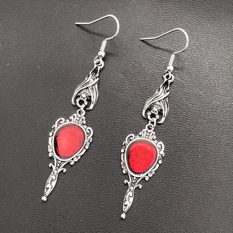 Vintage Vampire Bat Magic Mirror Drop Earrings