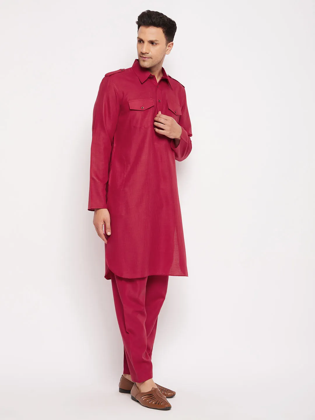 VM BY VASTRAMAY Men's Maroon Pathani Suit Set