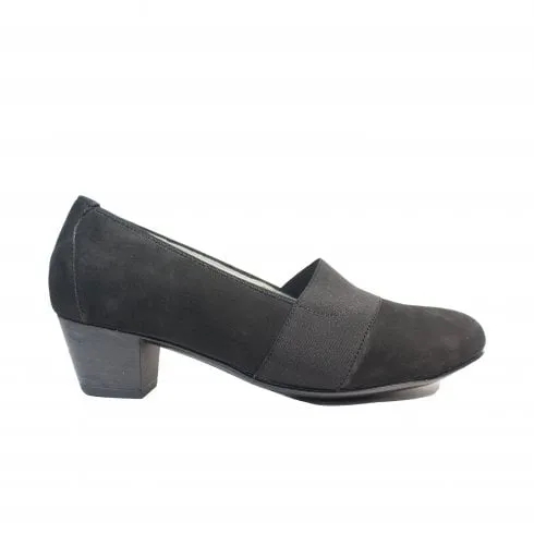 Waldlaufer Hilaria | 358505 162 001 | Schwarz Nubuck | Womens Slip On Heeled Court Shoes