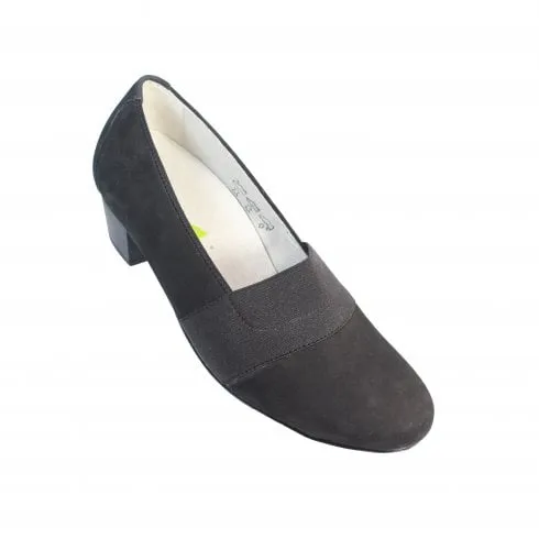 Waldlaufer Hilaria | 358505 162 001 | Schwarz Nubuck | Womens Slip On Heeled Court Shoes