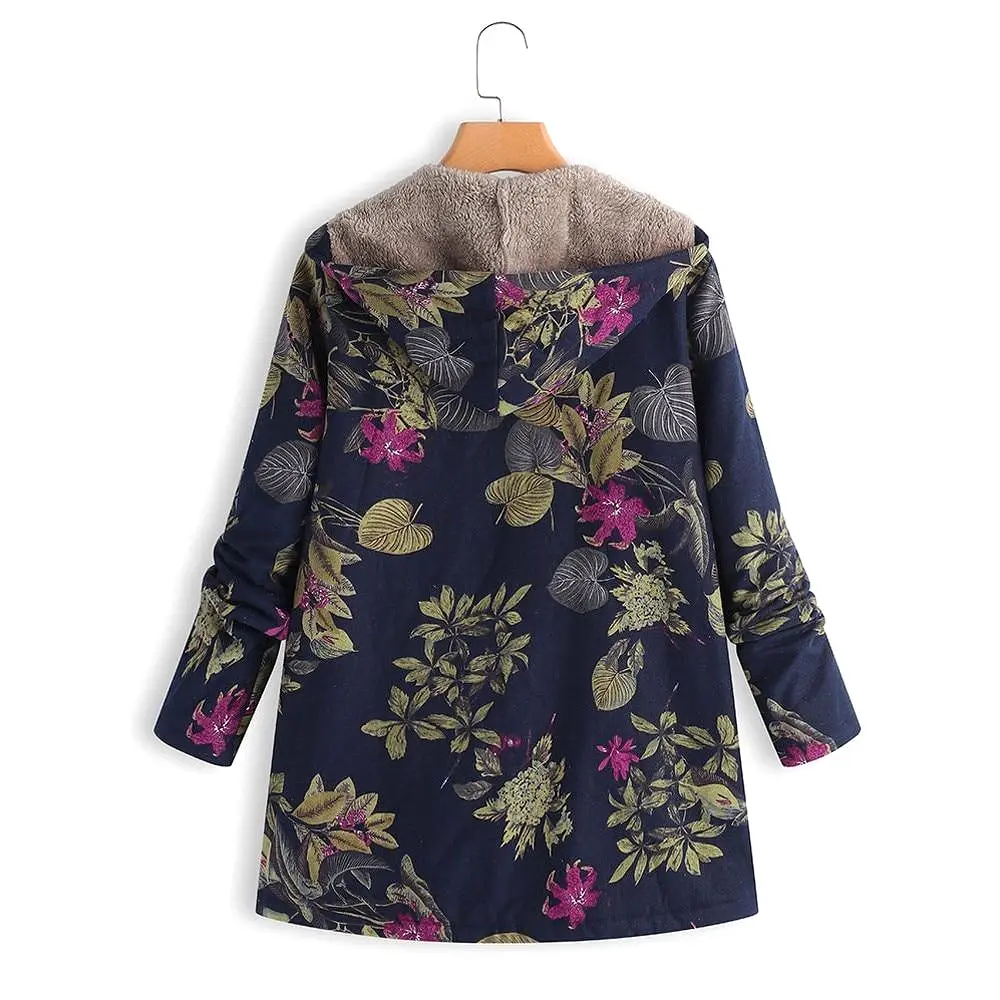 Winter Coat, Floral, Loose Plus Size Coat