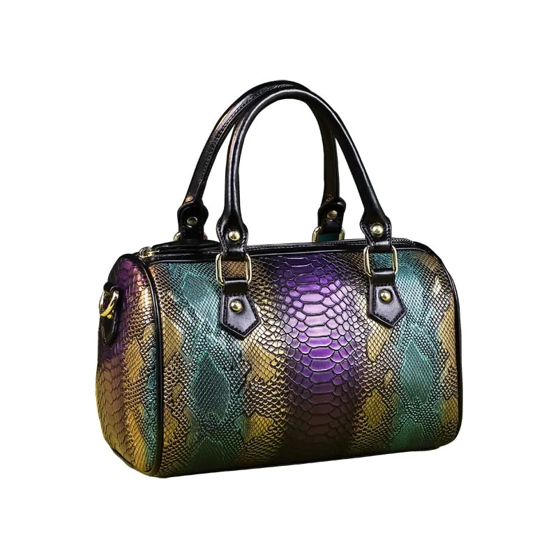 Women's Cowhide Leather Serpentine Pillow Shape Shoulder Handbag