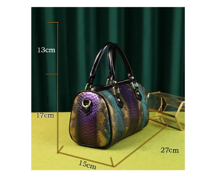 Women's Cowhide Leather Serpentine Pillow Shape Shoulder Handbag