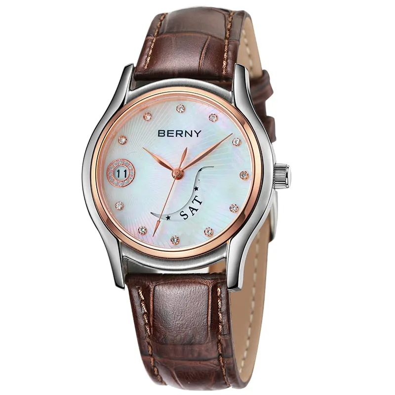 Women's Luxury Business Casual Waterproof Leather Band Wristwatch