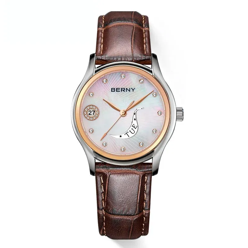 Women's Luxury Business Casual Waterproof Leather Band Wristwatch