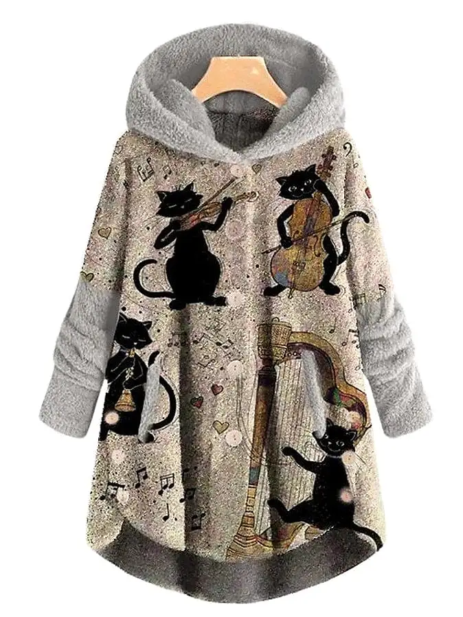 Women's Plus Size Animal Cat Teddy Hooded Winter Coat