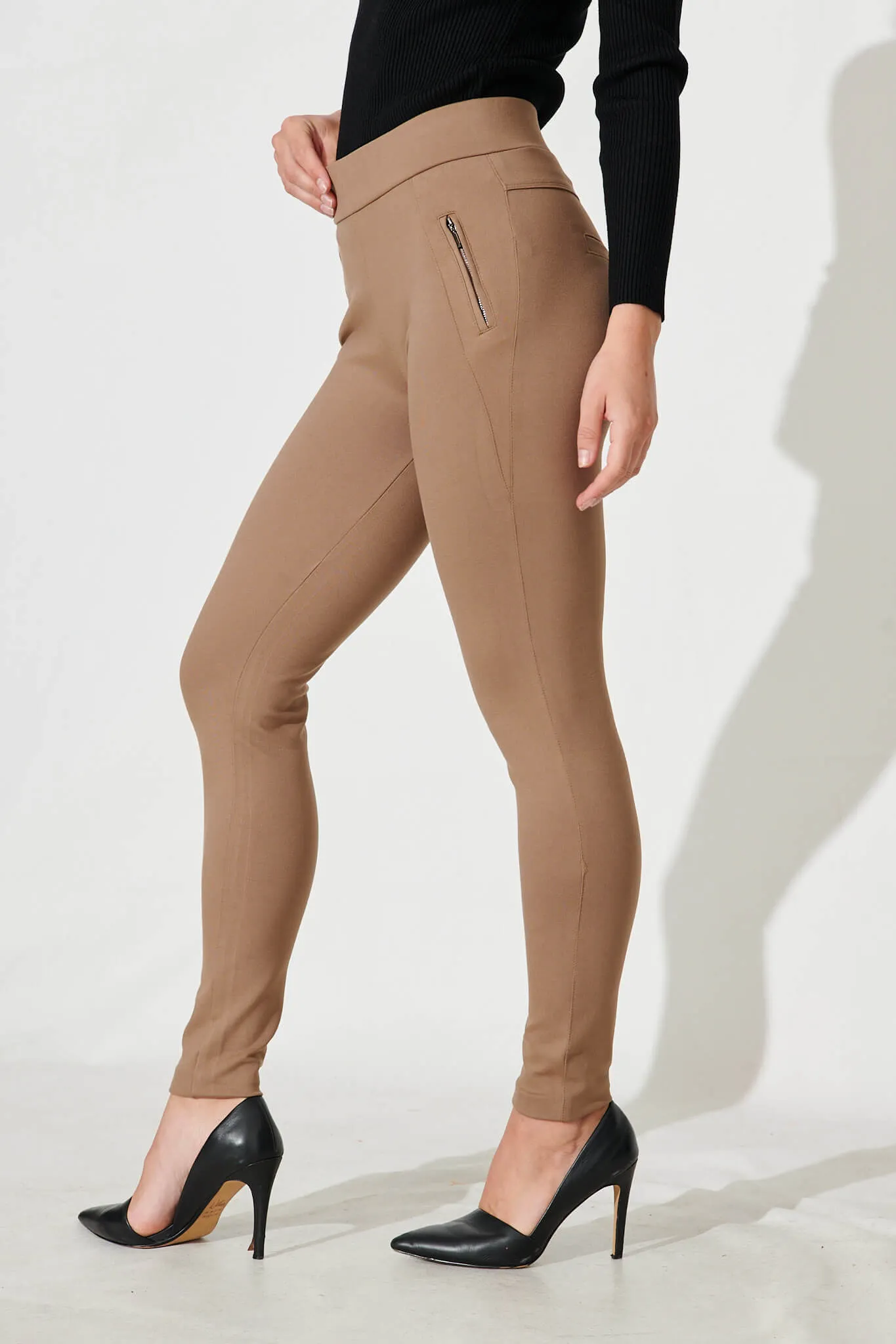 Workflow Stretch Skinny Zip Pants In Taupe