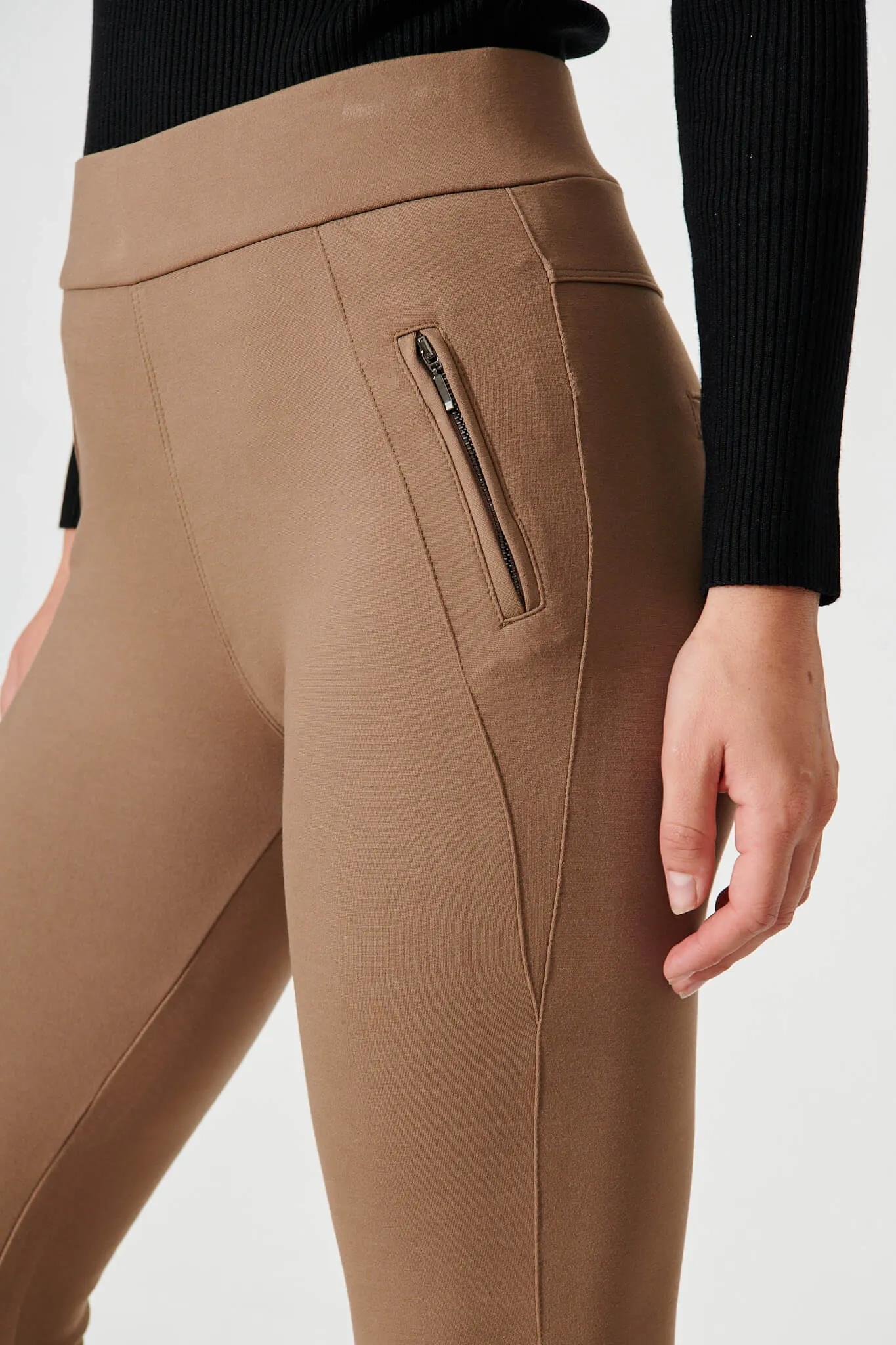 Workflow Stretch Skinny Zip Pants In Taupe