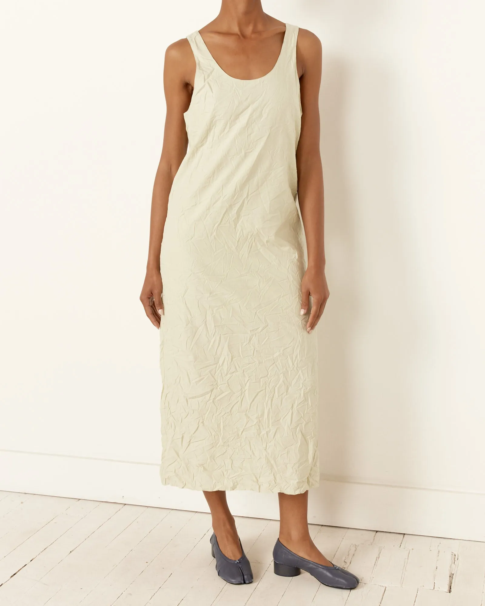 Wrinkled Twill Dress in Light Green