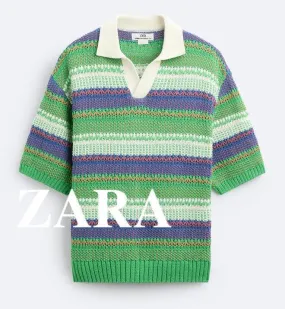 ZARA  |Stripes Short Sleeves Polos