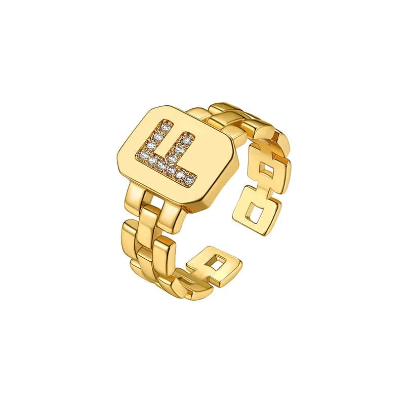 Zirconia Initial Ring Statement 18K Gold Plated Fashion Cuff Rings for Women