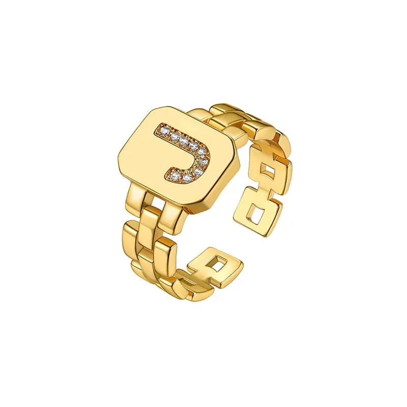 Zirconia Initial Ring Statement 18K Gold Plated Fashion Cuff Rings for Women