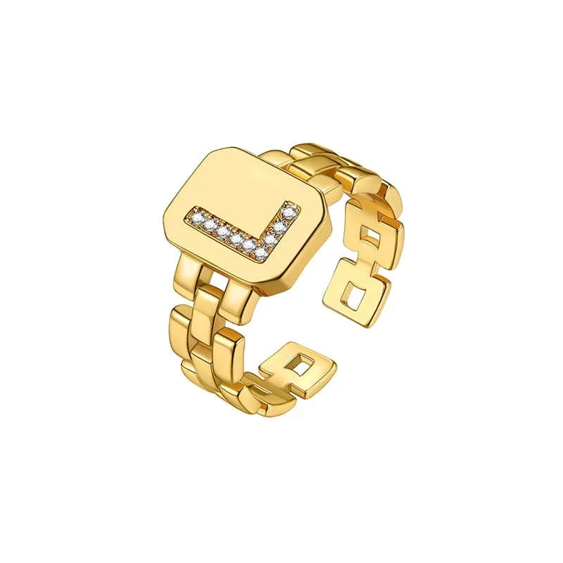 Zirconia Initial Ring Statement 18K Gold Plated Fashion Cuff Rings for Women