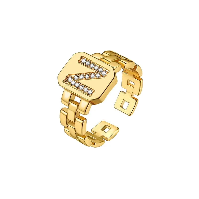 Zirconia Initial Ring Statement 18K Gold Plated Fashion Cuff Rings for Women