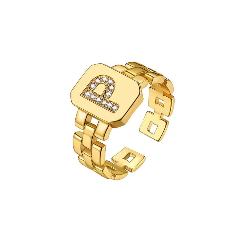 Zirconia Initial Ring Statement 18K Gold Plated Fashion Cuff Rings for Women