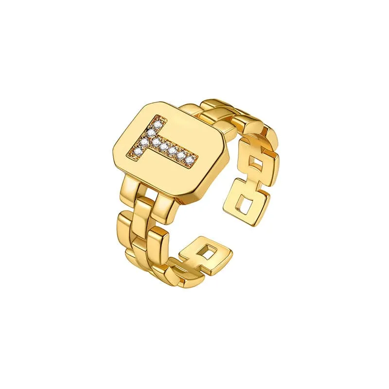 Zirconia Initial Ring Statement 18K Gold Plated Fashion Cuff Rings for Women