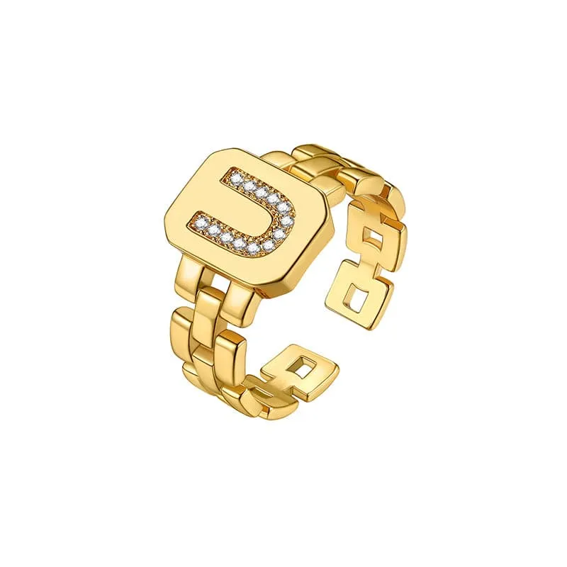 Zirconia Initial Ring Statement 18K Gold Plated Fashion Cuff Rings for Women