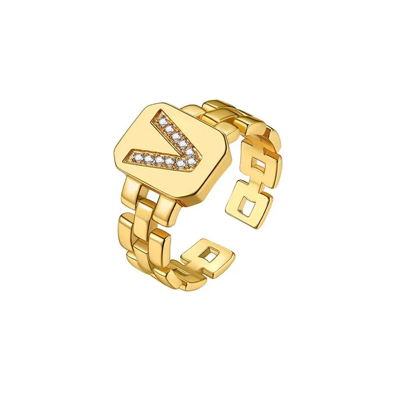 Zirconia Initial Ring Statement 18K Gold Plated Fashion Cuff Rings for Women