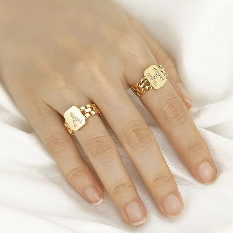 Zirconia Initial Ring Statement 18K Gold Plated Fashion Cuff Rings for Women