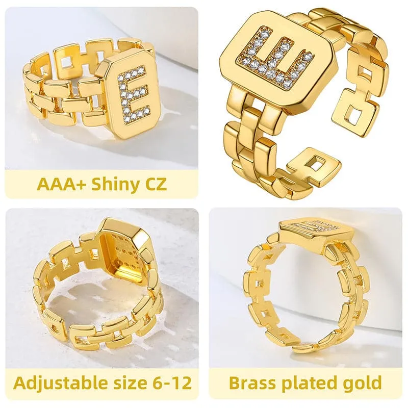 Zirconia Initial Ring Statement 18K Gold Plated Fashion Cuff Rings for Women